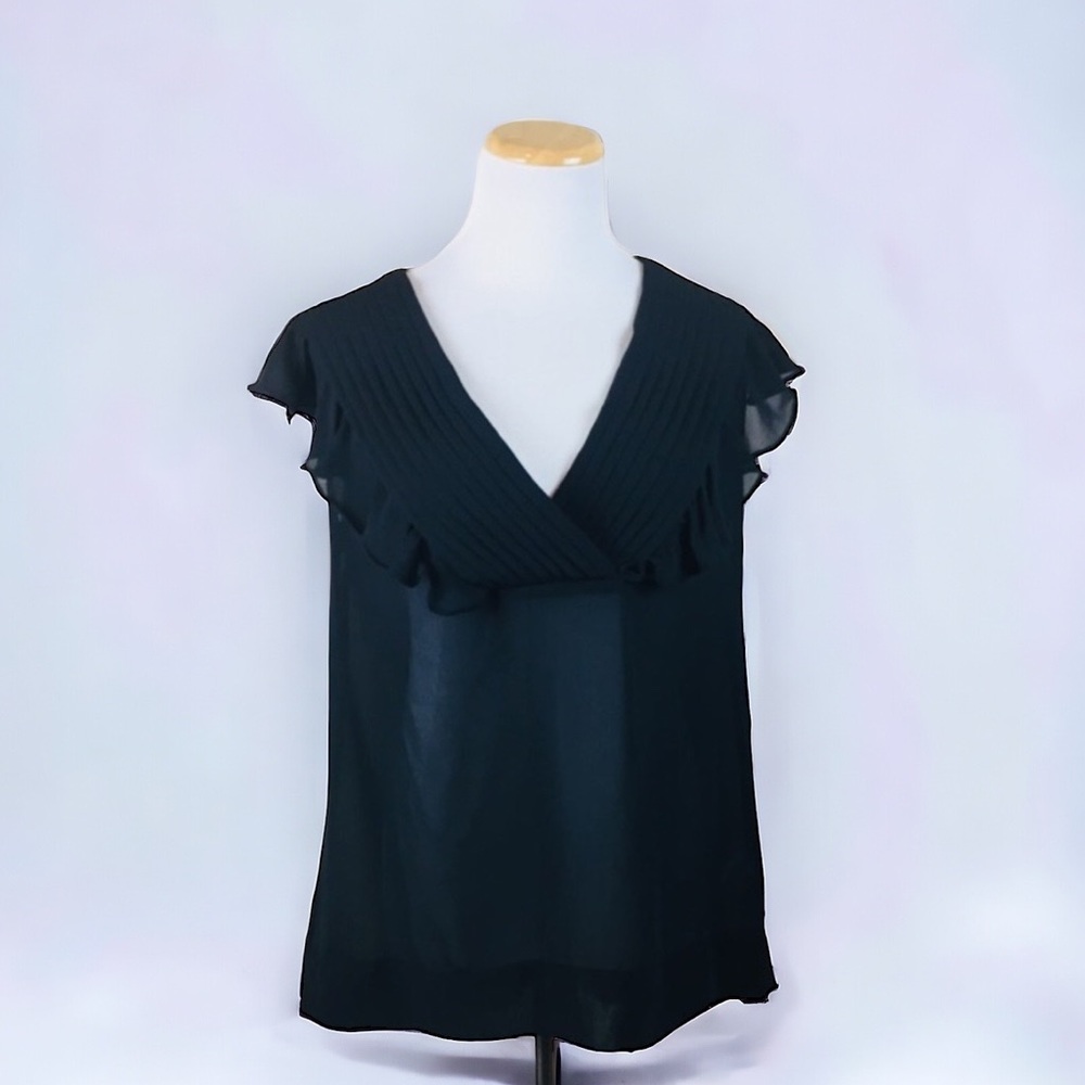 French Connection Penelope Pleated Black Blouse